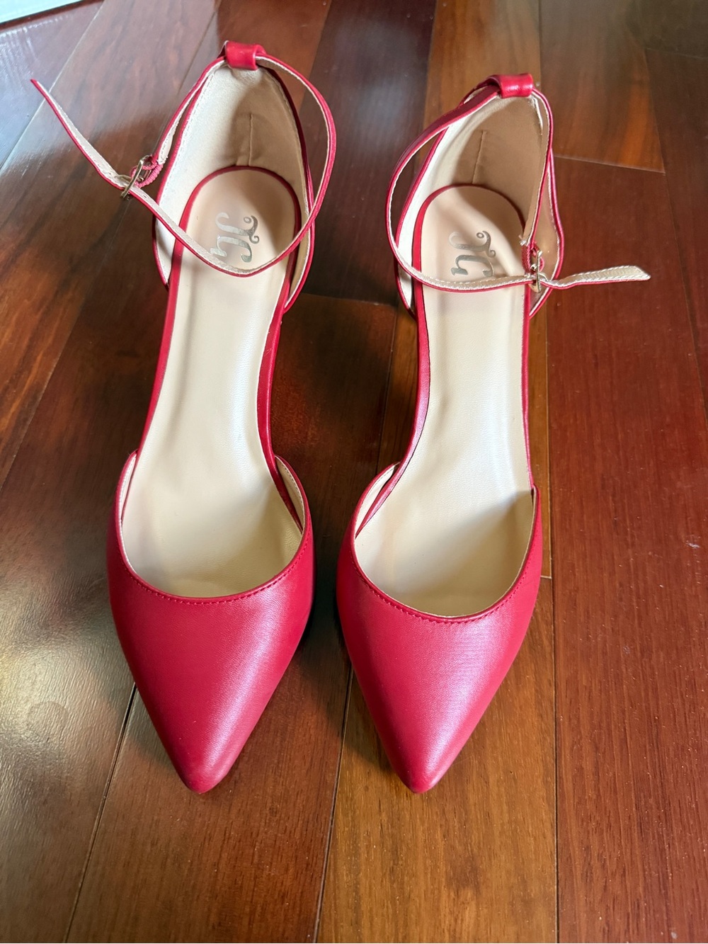 Classic Red Pointed-Toe Ankle-Strap Heels